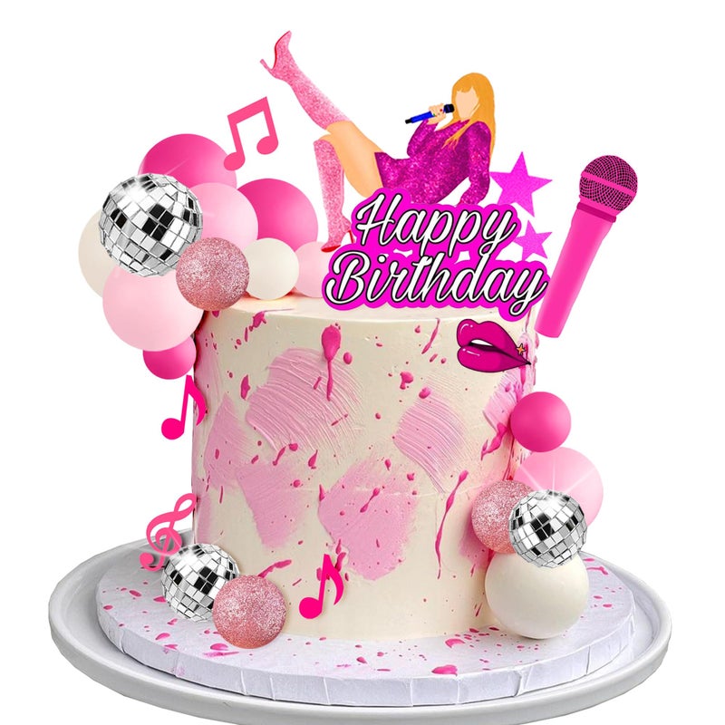 ZXSWEET DRWATE 26 PCS Music Cake Toppers Pink Girl Birthday Cake Topper and Disco cake topper for Music Birthday Party Decorations Supplies (1) - Image 1